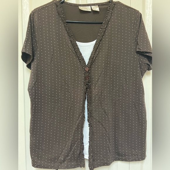 Baxter & Wells women’s top. Petite large. Brown & white. - Picture 1 of 5